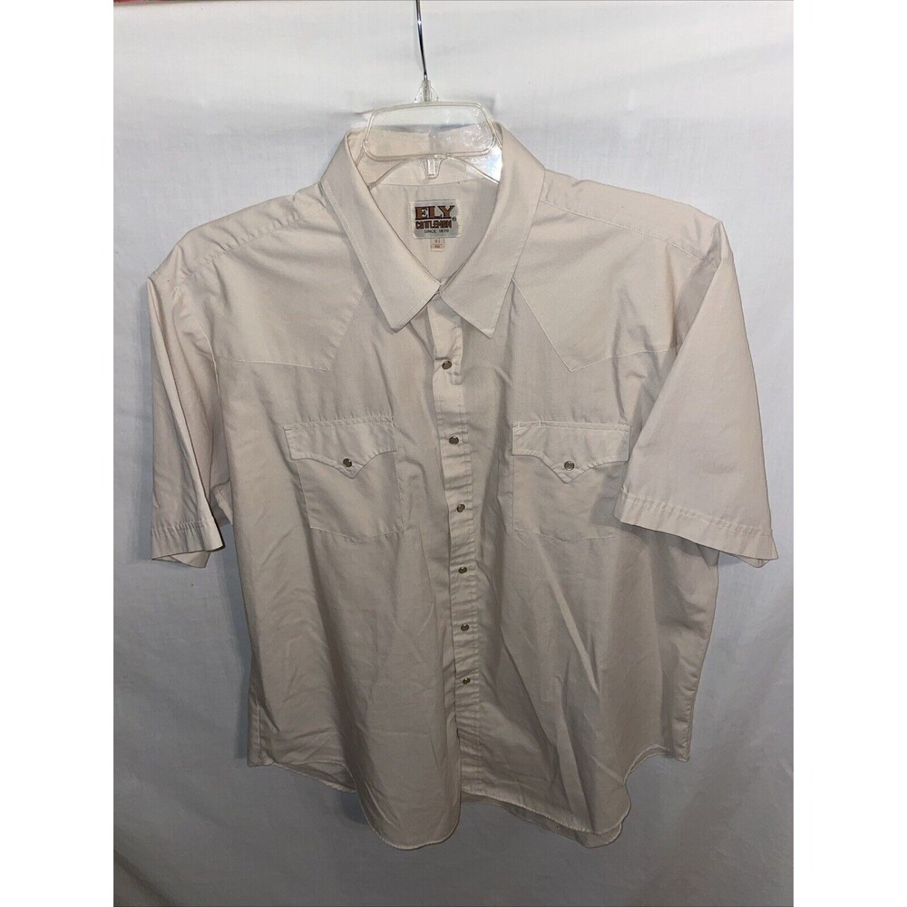 Ely Cattlemen Men’s Pearl Snap Dress Shirt Size 2XL Beige Rodeo Cowboy Western